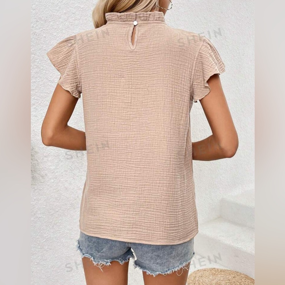 Khaki Colored, Ruffle Sleeve Top - Picture 2 of 5